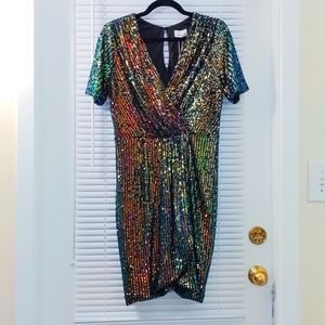 Heartloom Colorful Sequin Short Sleeve Mini Dress